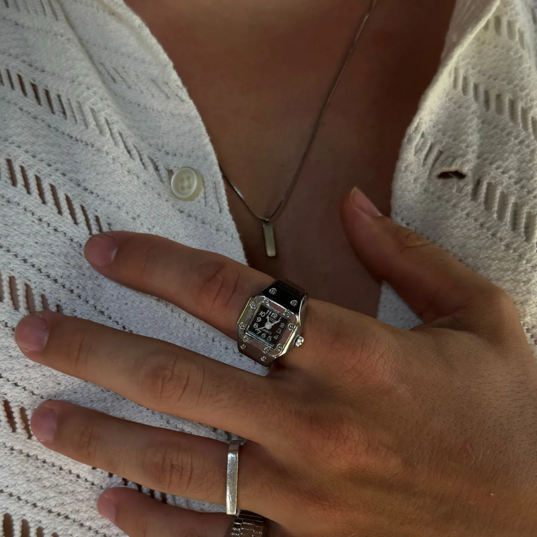 Amour Milano® Silberne modische viereckige Fingeruhr