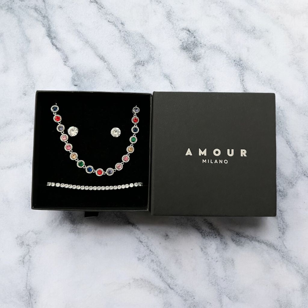 Combo Estiva: Collana Cannes + Bracciale Tennis 3 mm + Orecchini Ice Diamond
