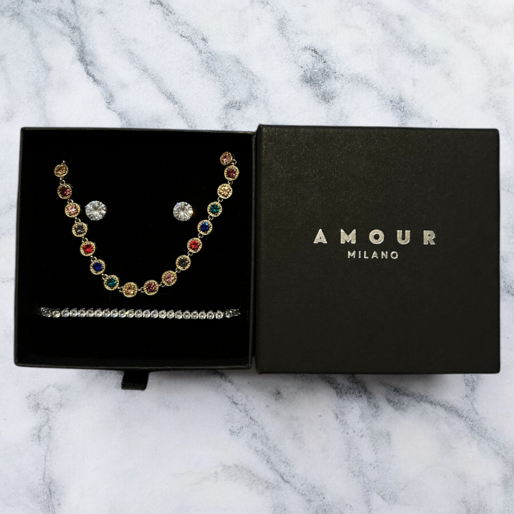 Combo Estiva: Collana Cannes + Bracciale Tennis 3 mm + Orecchini Ice Diamond