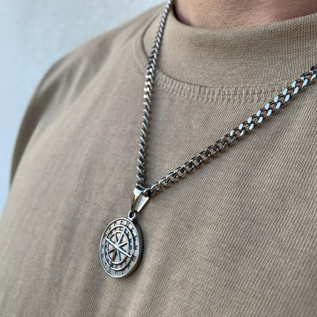 Cuban Necklace + Silver Compass - Amour Milano™ 
