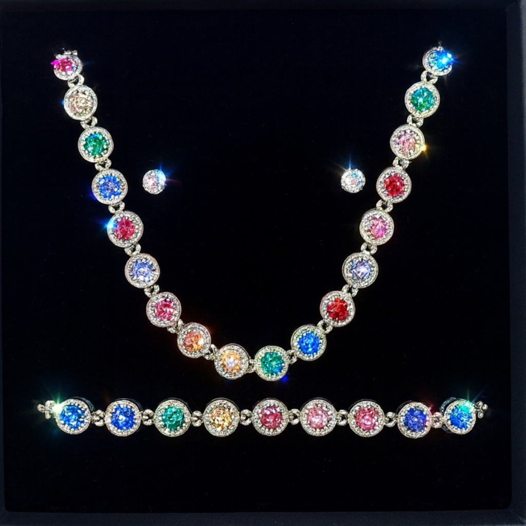 Combo Rainbow Cannes: Collana + Bracciale + Orecchini Ice Diamond