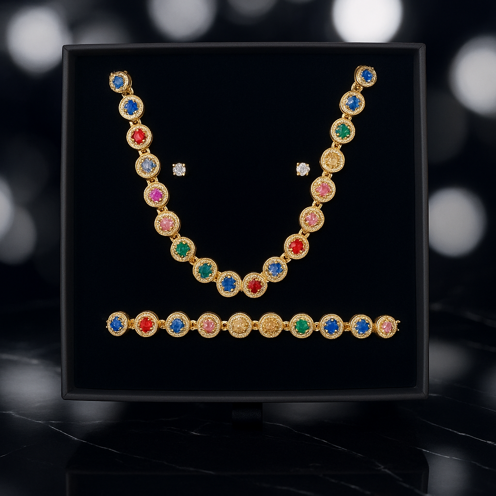 Combo Rainbow Cannes: Collana + Bracciale + Orecchini Ice Diamond