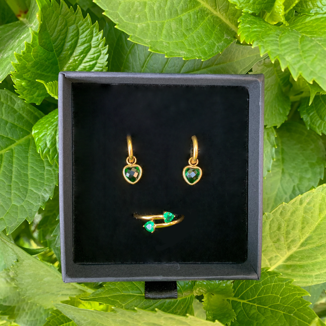 Emerald Set Earrings + Ring - Amour Milano™