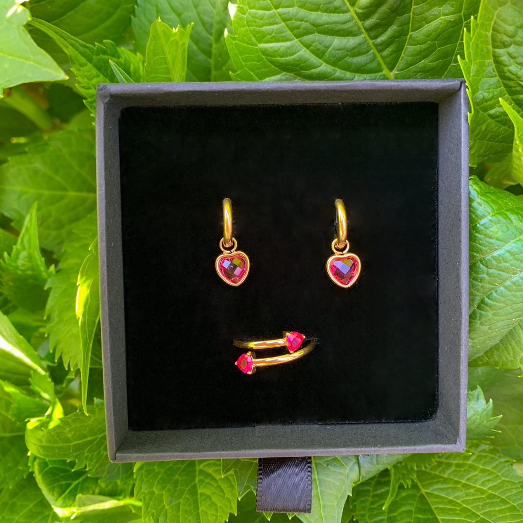 Ruby Set Earrings + Ring - Amour Milano™